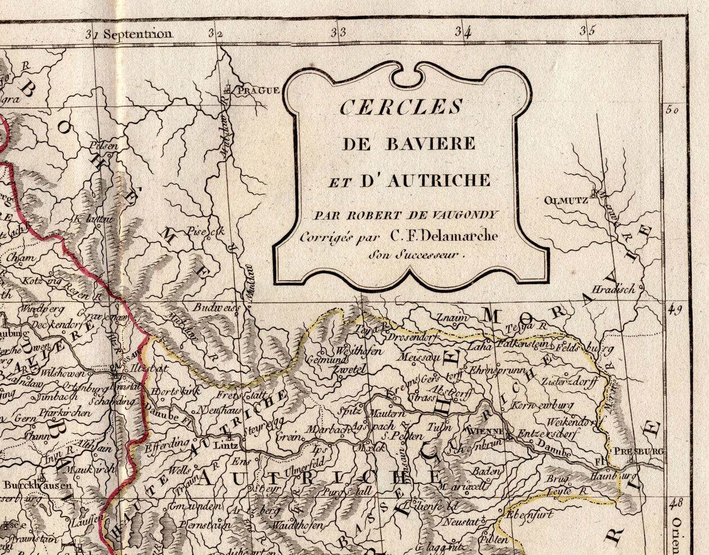 Vintage Map of Austria and Bavaria - Hand Coloured Vaugondy/Delamarche Map - Old Map from 1812 (ET)