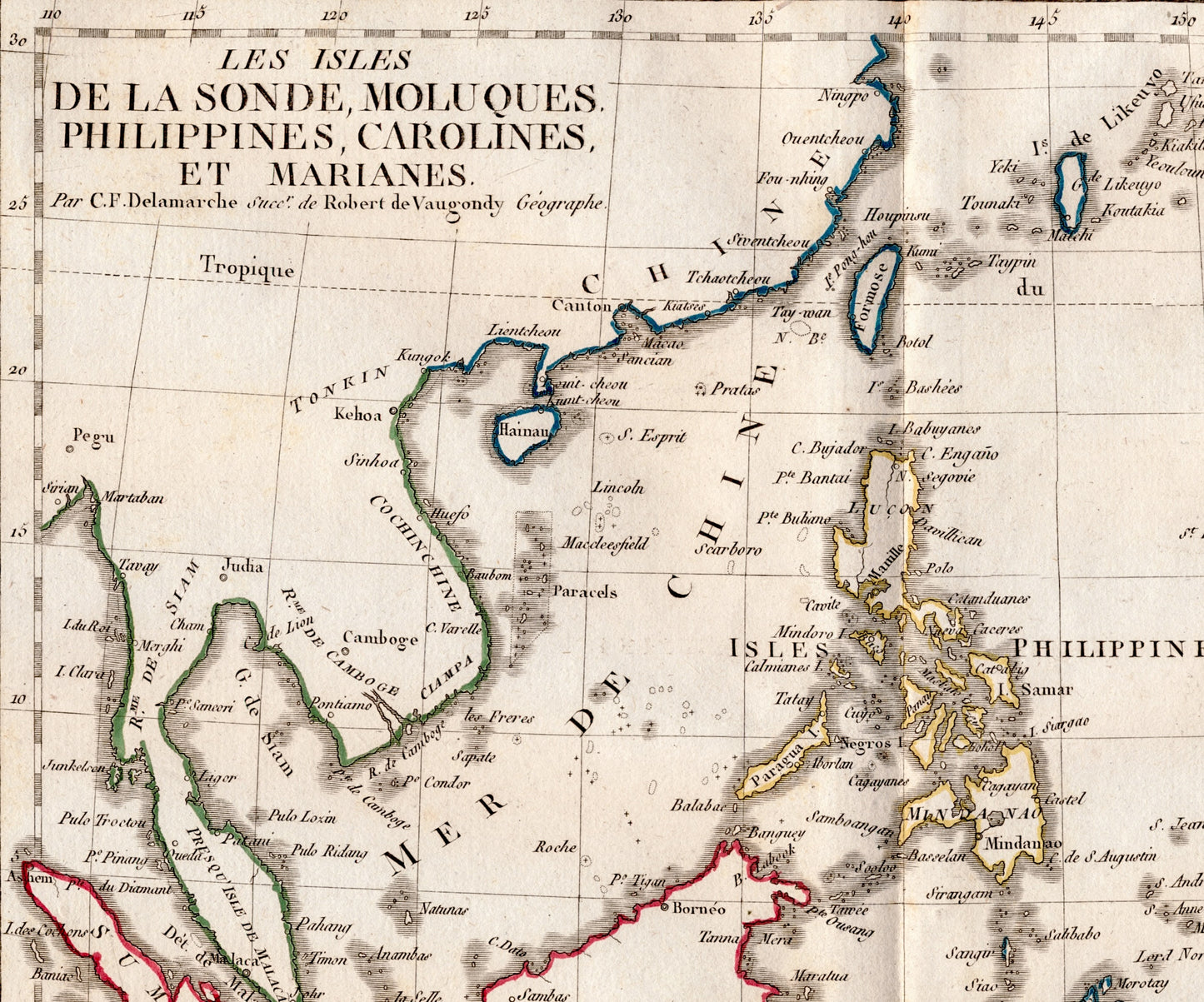 Vintage Map of the Malay Archipelago - East Indies - Indonesia, Philippines, Moluccas, Marianas, and Carolines - Hand Coloured Vaugondy/Delamarche Map - Old Map from 1812