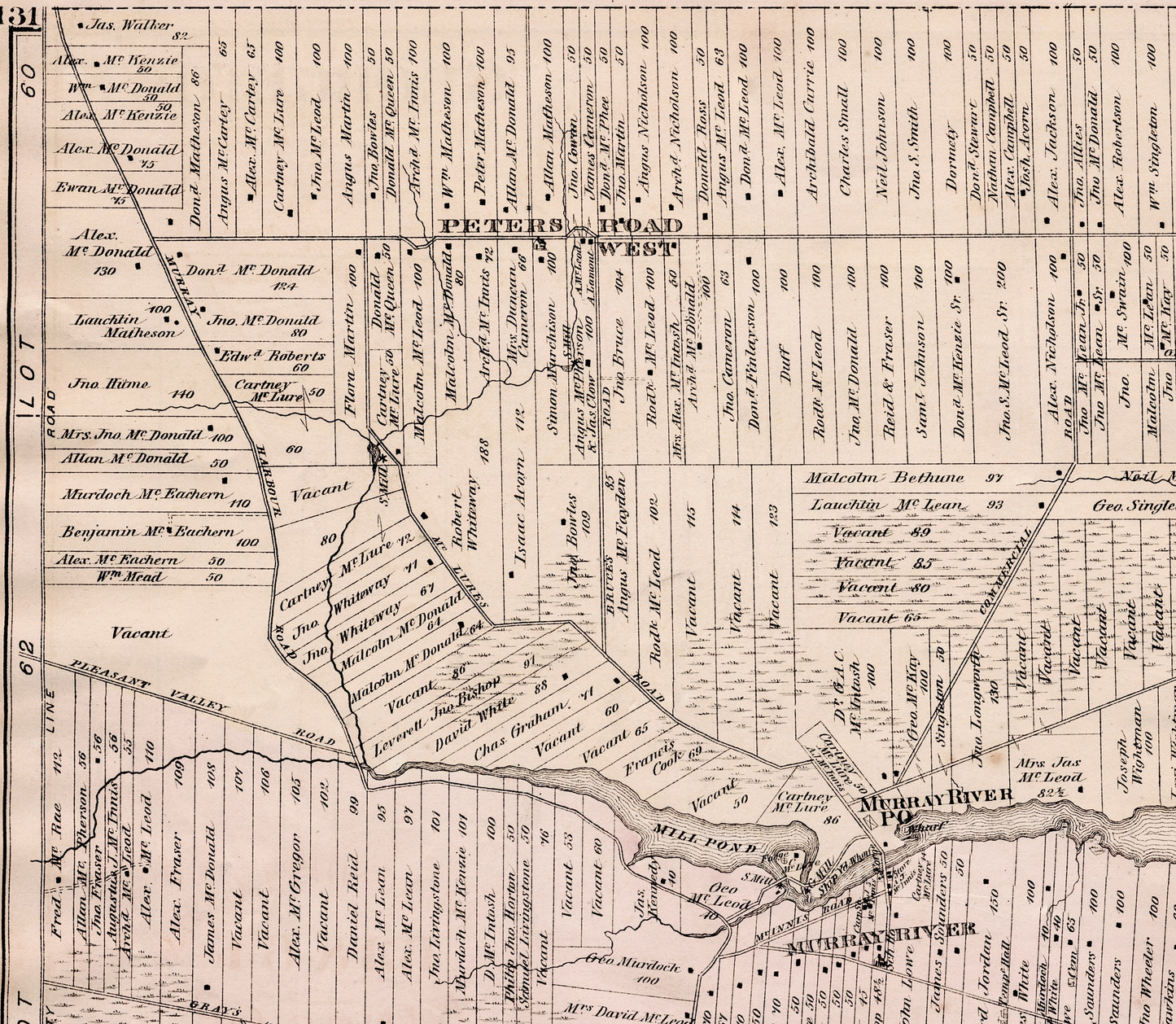 1880 Antique Map of Prince Edward Island - Lots 63 and 64 - Kings County - Murray River - Fairchild's Point - Cape Bear - Handcoloured