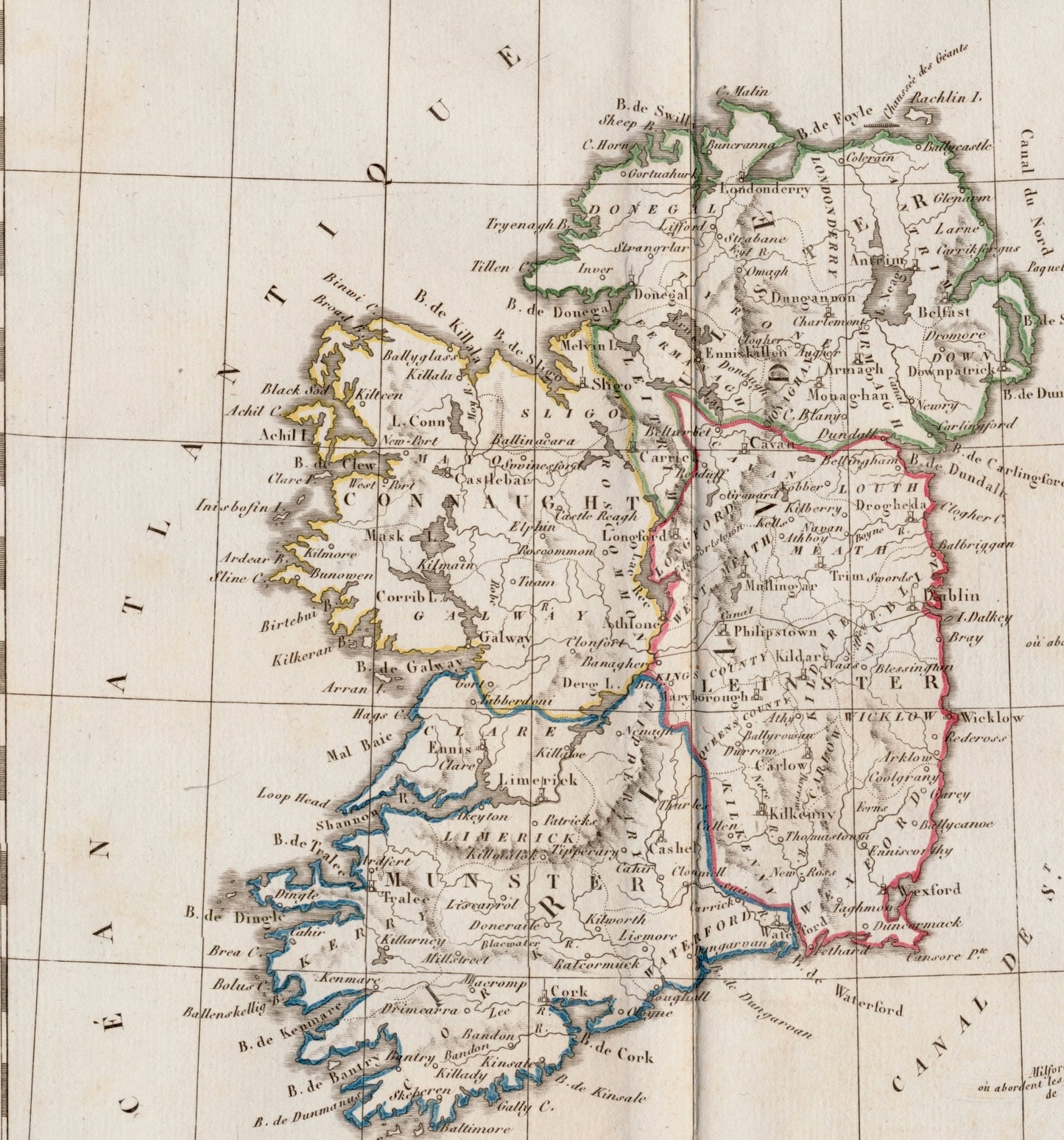 Vintage Map of Ireland - Hand Coloured Vaugondy/Delamarche Map - Old Map from 1812