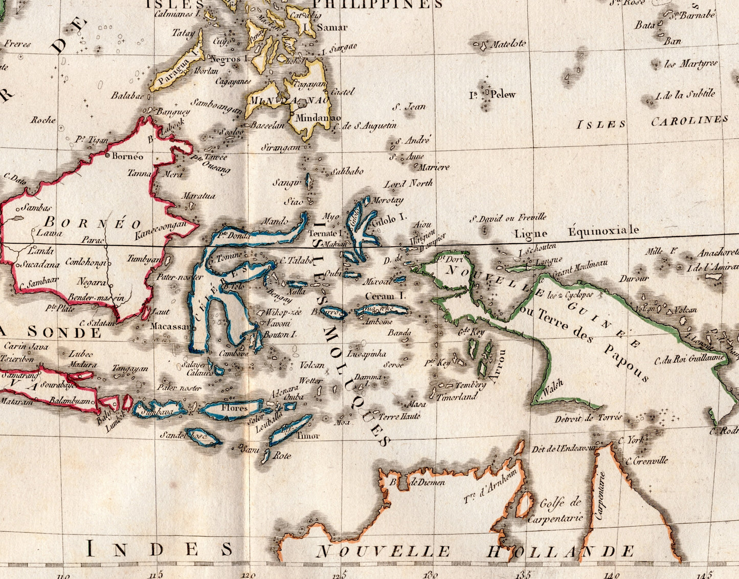 Vintage Map of the Malay Archipelago - East Indies - Indonesia, Philippines, Moluccas, Marianas, and Carolines - Hand Coloured Vaugondy/Delamarche Map - Old Map from 1812