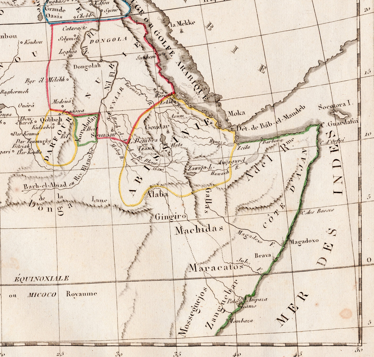 Vintage Map of Northern Africa - Sahara - Horn of Africa - Barbary Coast - Hand Coloured Vaugondy/Delamarche Map - 1811 Map (ET)