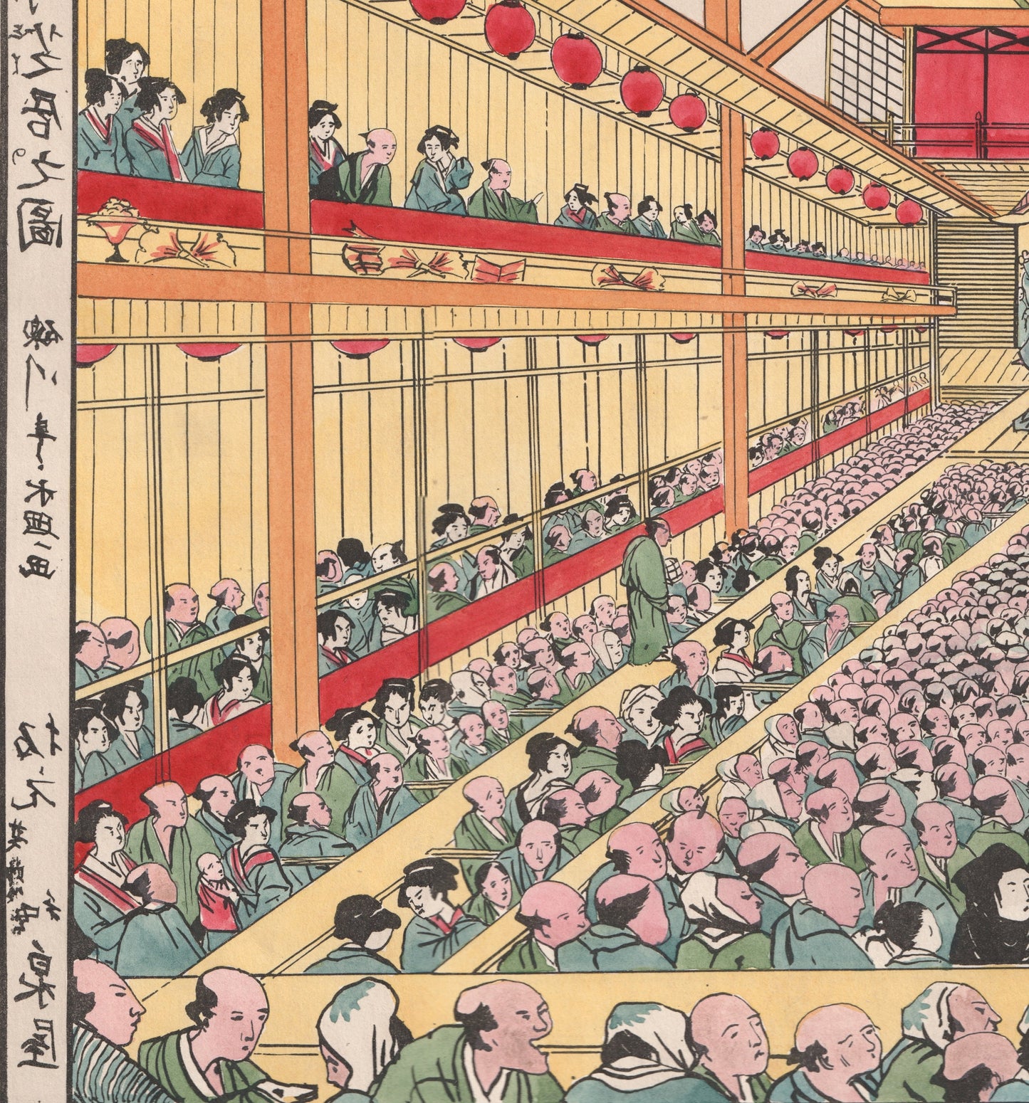 1837 Large Antique Print - Interior of a Theatre in Jedo (Edo/Tokyo), Japan - "Albúm Cosmopolite" of Alexandre Vattemare - Chromolithograph
