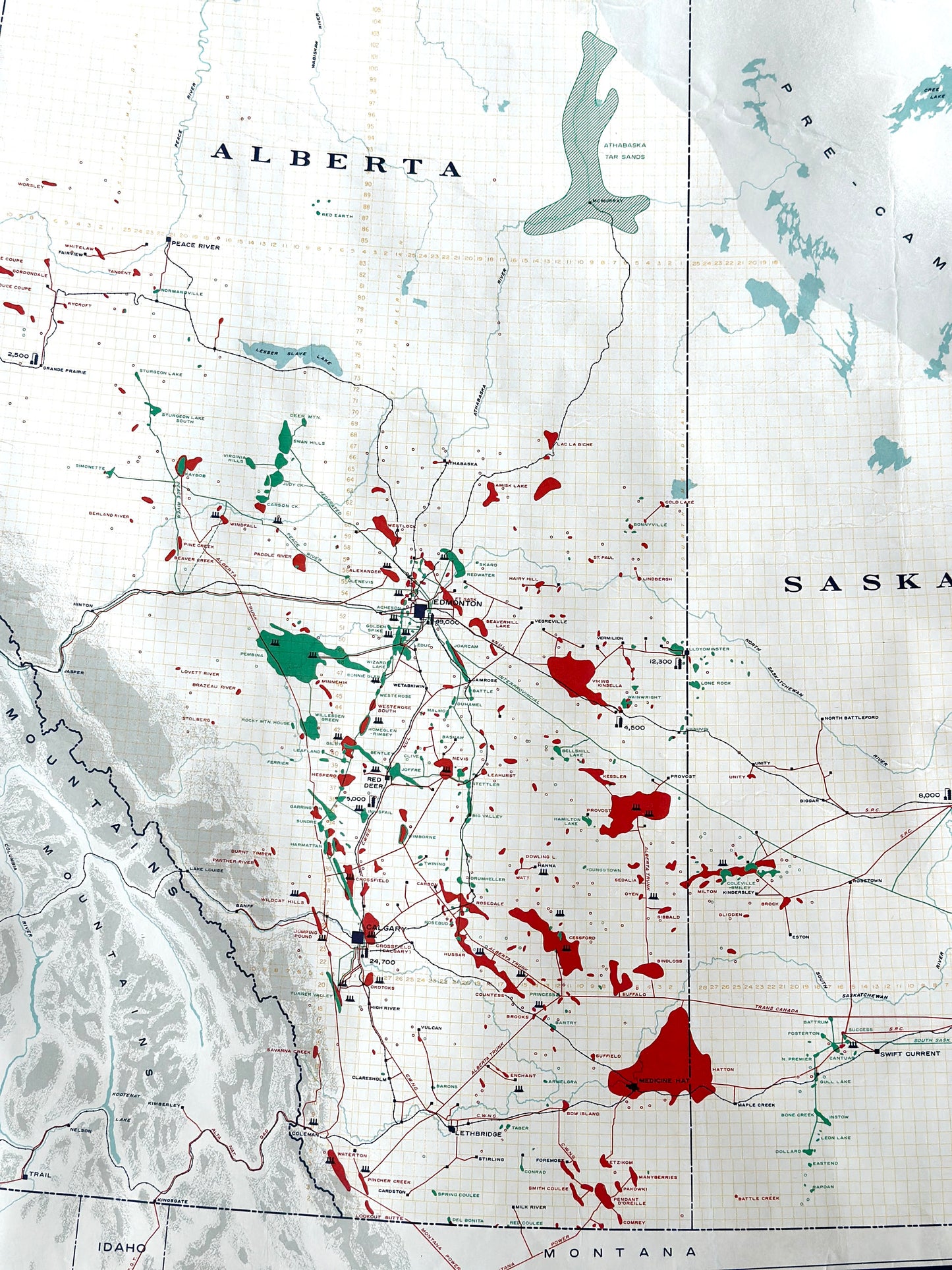 Rare 1962 Canadian Oil and Gas Map - Wall Size Map - Royal Bank of Canada - Gas Fields - Oil Fields - Athabaska Tar Sands - Fort McMurray
