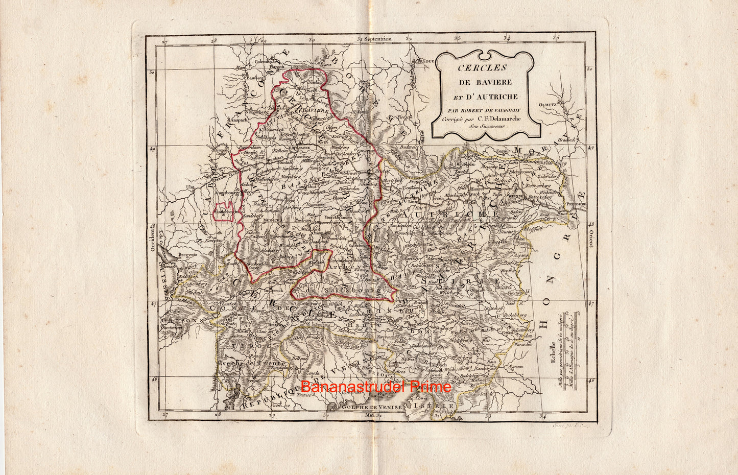 Vintage Map of Austria and Bavaria - Hand Coloured Vaugondy/Delamarche Map - Old Map from 1812 (ET)