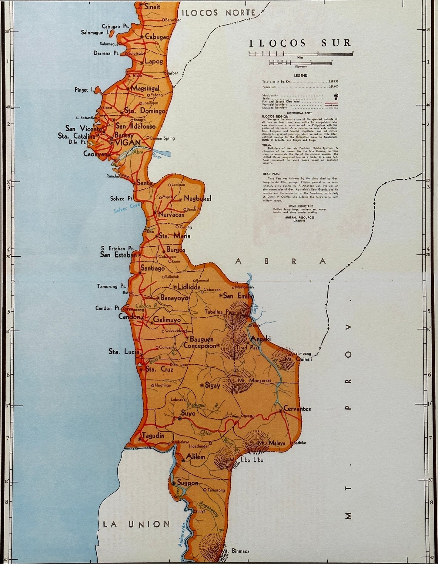 1959 Vintage Map of Ilocos Sur, Philippines - 11 x 14 inch High-resolution Reproduction - Fine-art Giclée Print