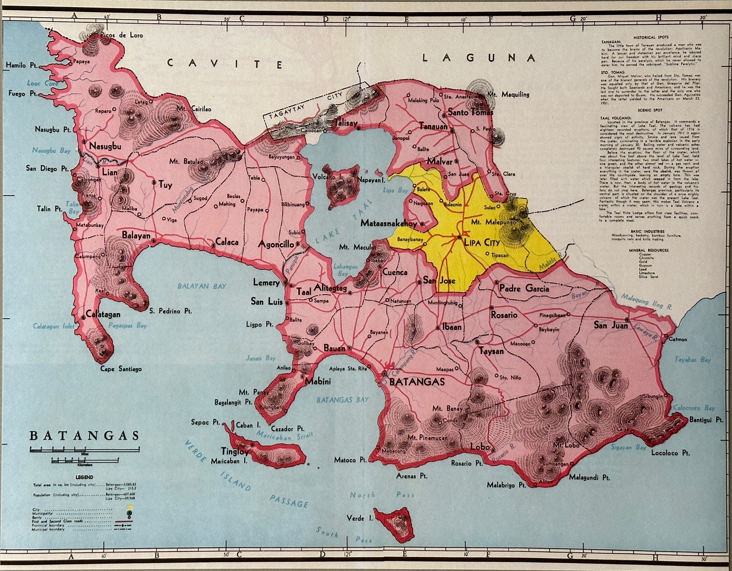 1959 Vintage Map of Batangas Province, Philippines - 11 x 14 inch High-resolution Reproduction - Fine-art Giclée Print