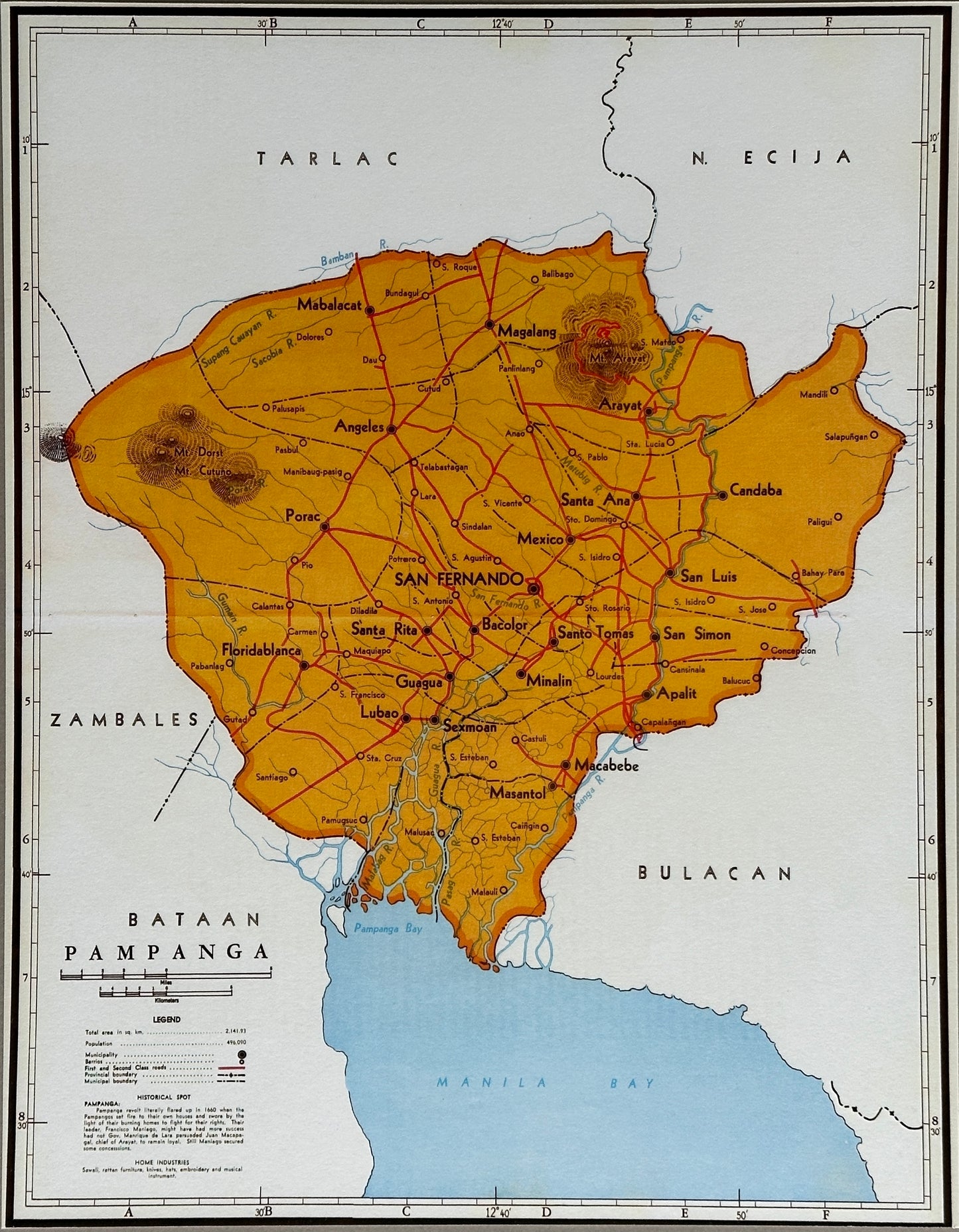 1959 Vintage Map of Pampanga Province, Philippines - 11 x 14 inch High-resolution Reproduction - Fine-art Giclée Print