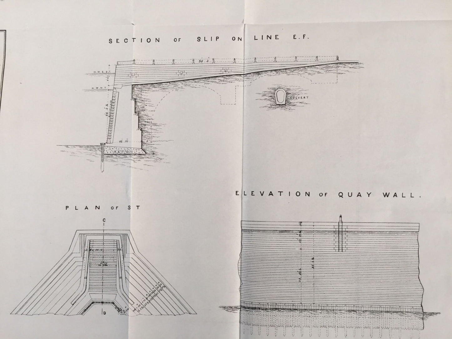 Large Antique Technical Drawing - Boulogne Harbour - 1869 Rare Poster-Sized Engineering Drawing
