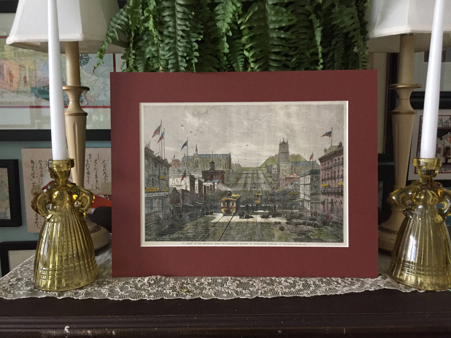 Large 1886 Antique Wood Engraving of San Francisco - Hand Colored - Full Page - Illustrated London News - Matted - Ready to Frame 14 x 18