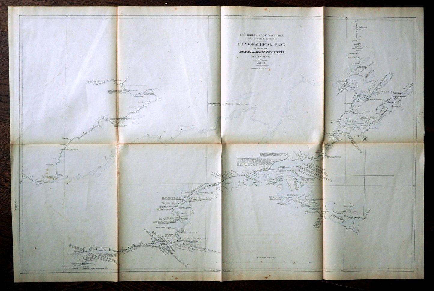 1857 Large Cottage Country Map - Lake Huron / Ottawa River / Ontario/ Antique Map Spanish and White Fish Rivers - SHEET 2 - Hand Coloured