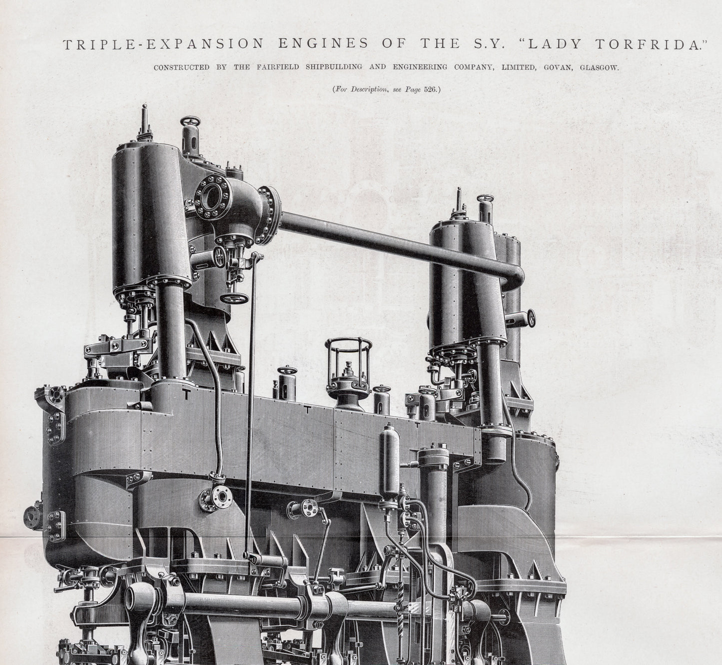 Triple Expansion Engines of the S. V. Lady Torfrida - Large Antique Technical Drawing - 1889 Rare Poster-Sized Engineering Drawing