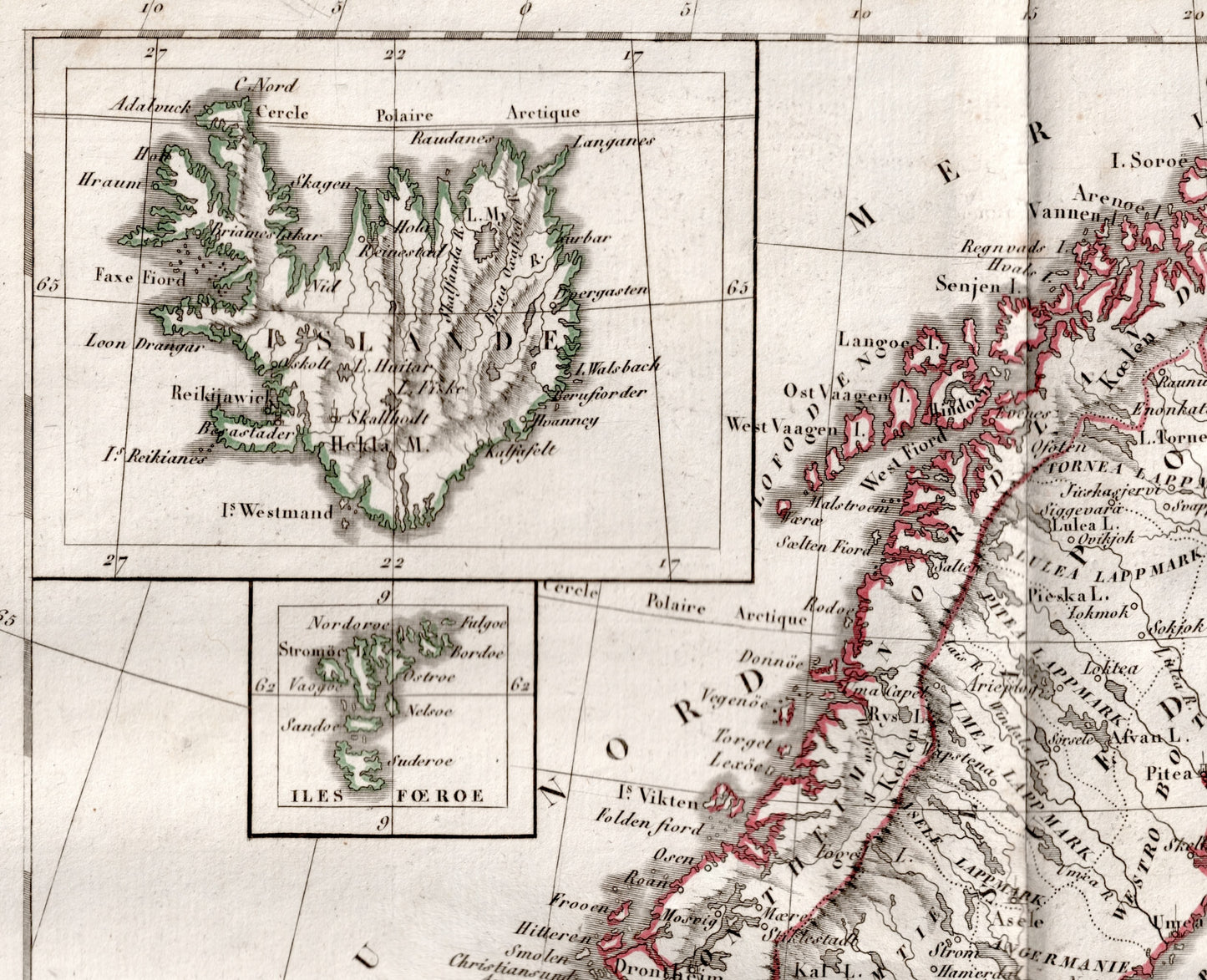 Vintage Map of Norway, Sweden, and Iceland - Old Map from 1812 - Hand Coloured Vaugondy/Delamarche Map