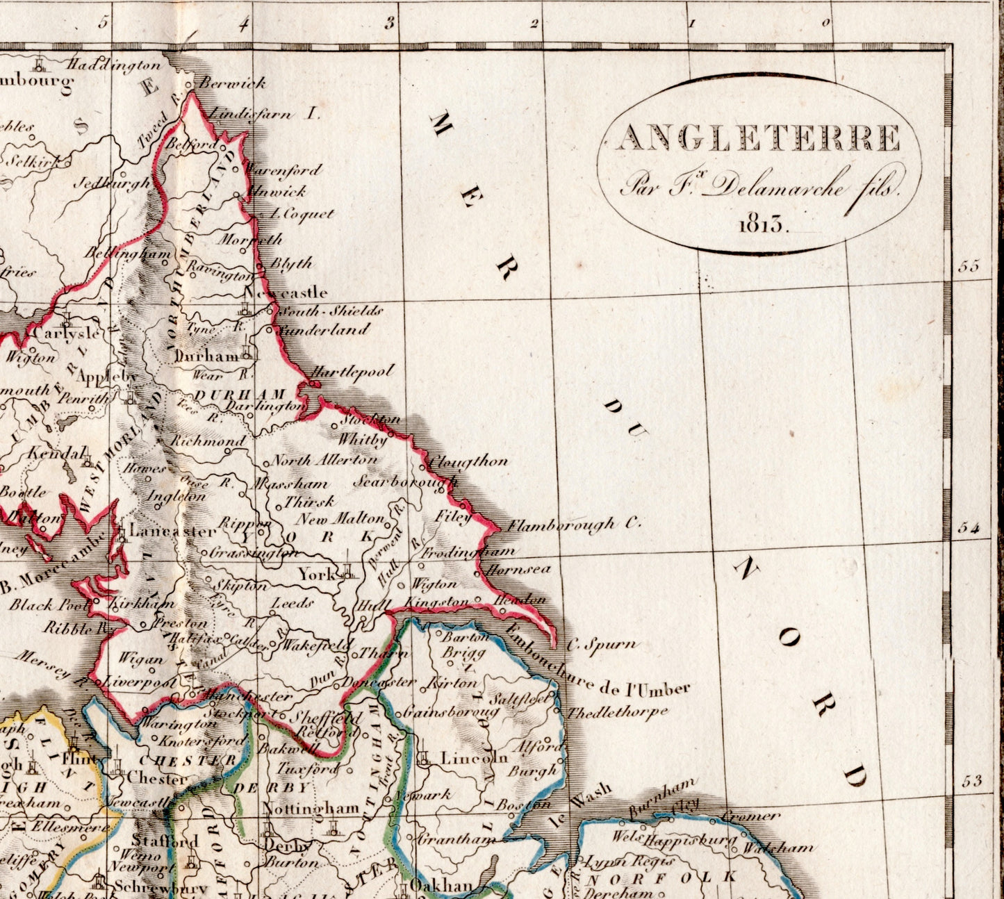 Vintage Map of England - Angleterre - Hand Coloured Vaugondy/Delamarche Map - Old Map from 1812