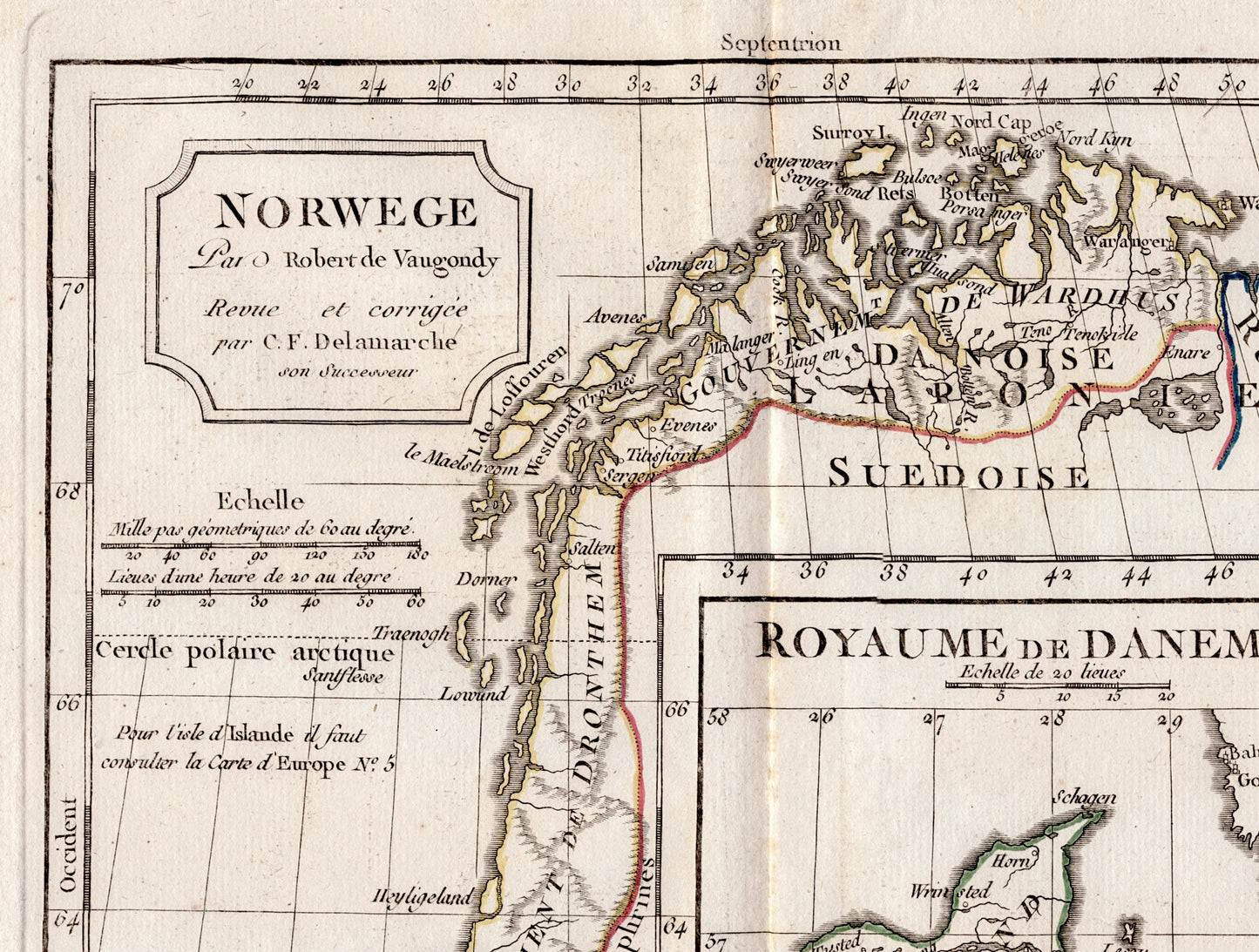 Vintage Map of Denmark and Norway - Hand Coloured Vaugondy/Delamarche Map - Old Map from 1812