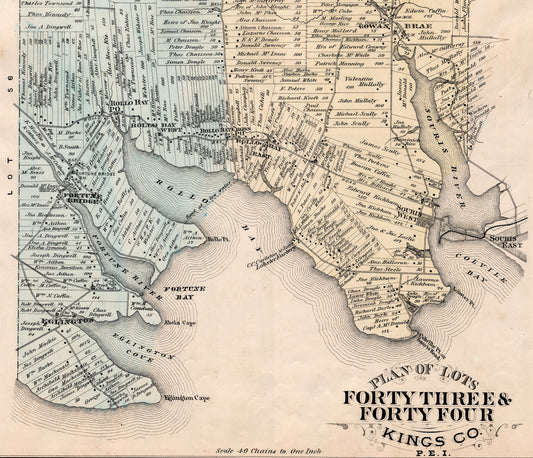 Antique Map of Prince Edward Island - Lots 43 and 44, Kings County - 1880 Large Rare Handcolored Map