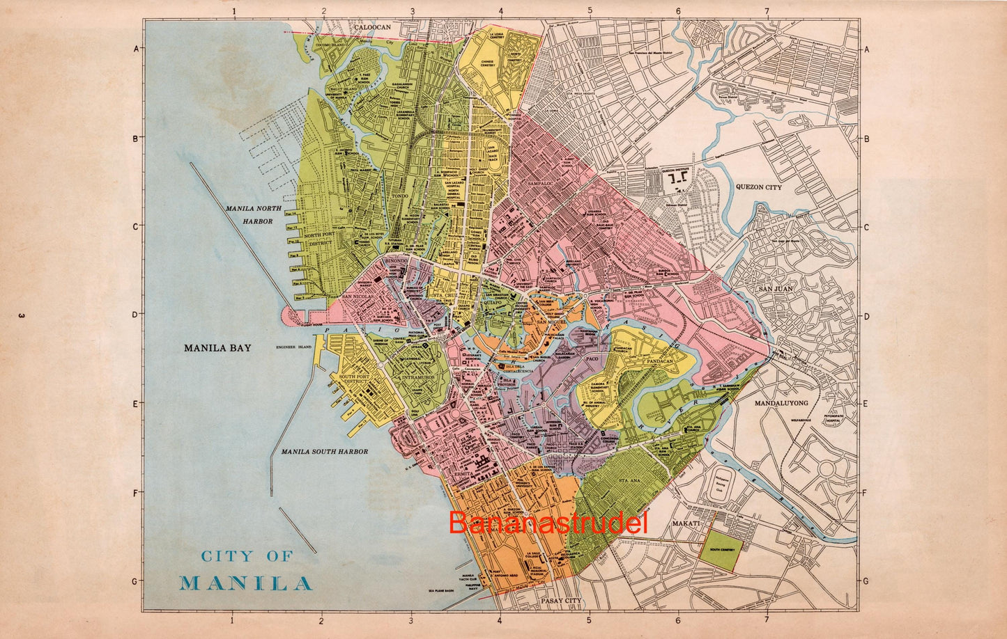 Large Vintage Map of Manila, Philippines - 1959 VERY RARE MAP