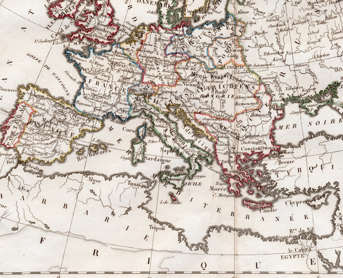 Vintage Map of Europe - 1818 Hand Coloured Vaugondy/Delamarche Map (ET)