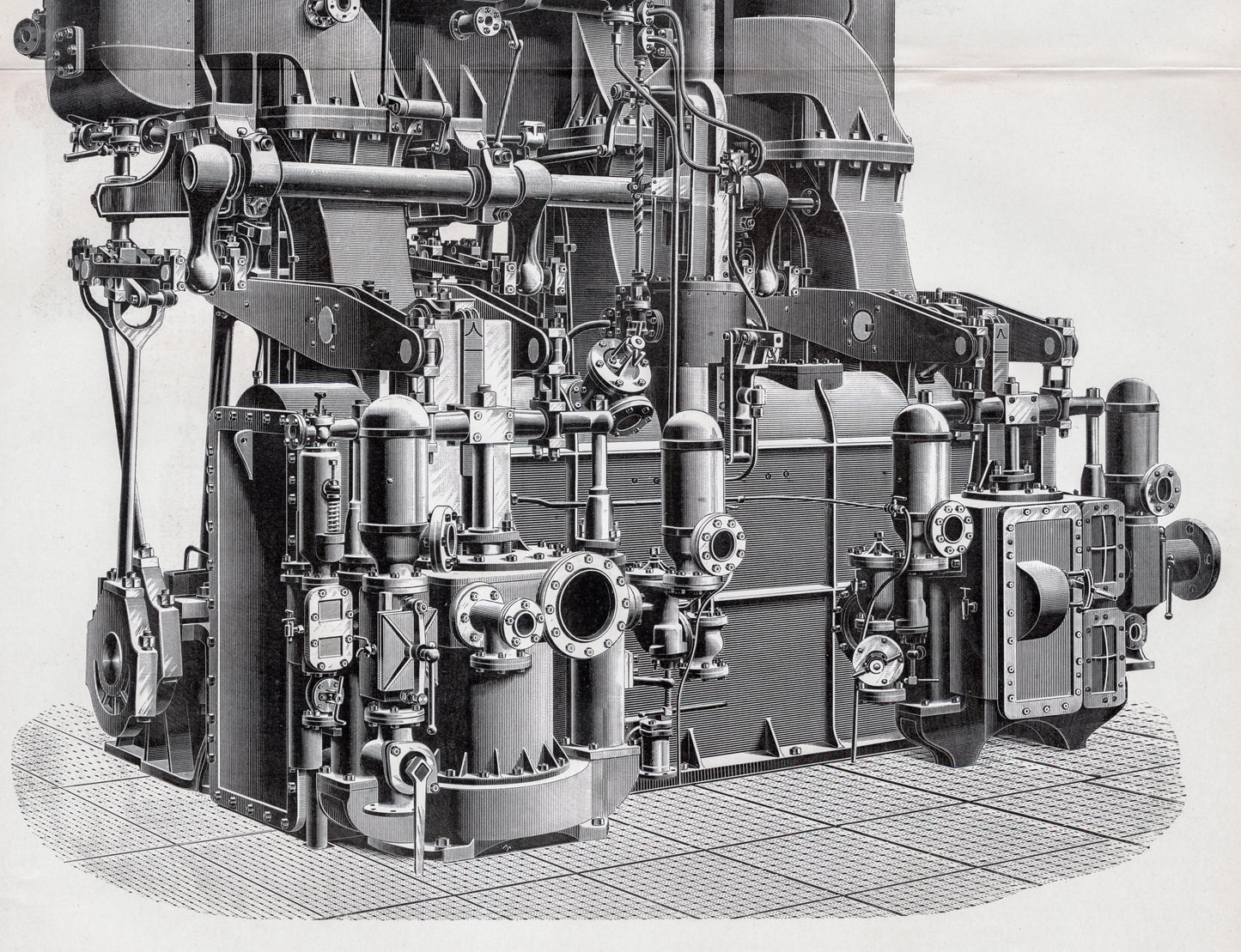 Triple Expansion Engines of the S. V. Lady Torfrida - Large Antique Technical Drawing - 1889 Rare Poster-Sized Engineering Drawing