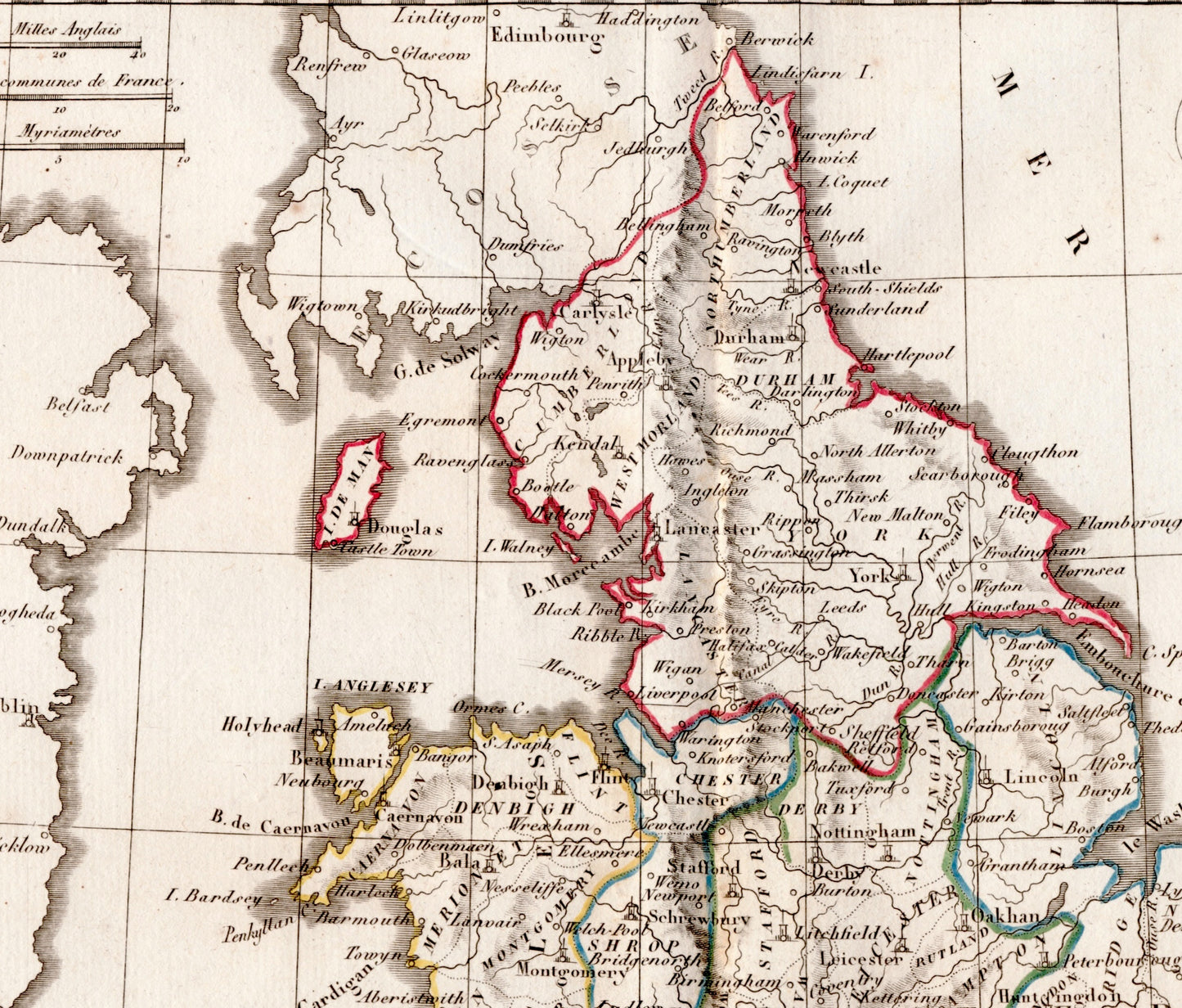 Vintage Map of England - Angleterre - Hand Coloured Vaugondy/Delamarche Map - Old Map from 1812
