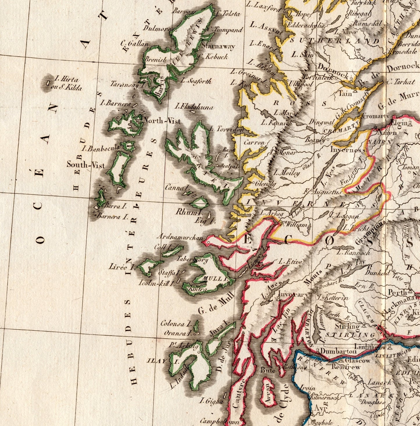 Vintage Map of Scotland - Old Map from 1812 - Hand Coloured Vaugondy/Delamarche Map