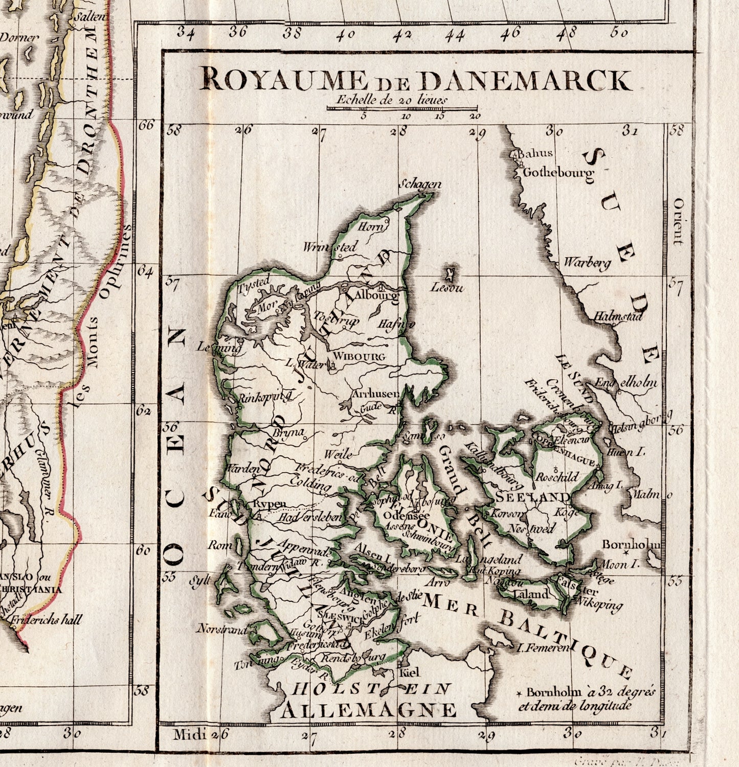 Vintage Map of Denmark and Norway - Hand Coloured Vaugondy/Delamarche Map - Old Map from 1812