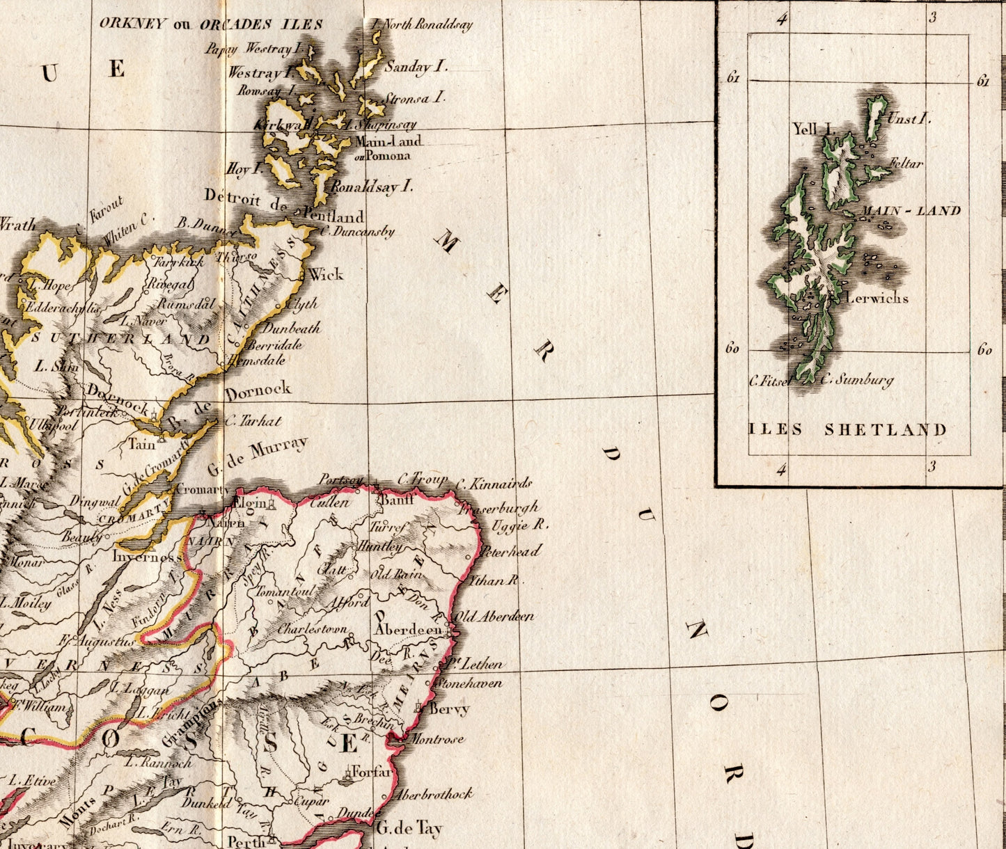 Vintage Map of Scotland - Old Map from 1812 - Hand Coloured Vaugondy/Delamarche Map