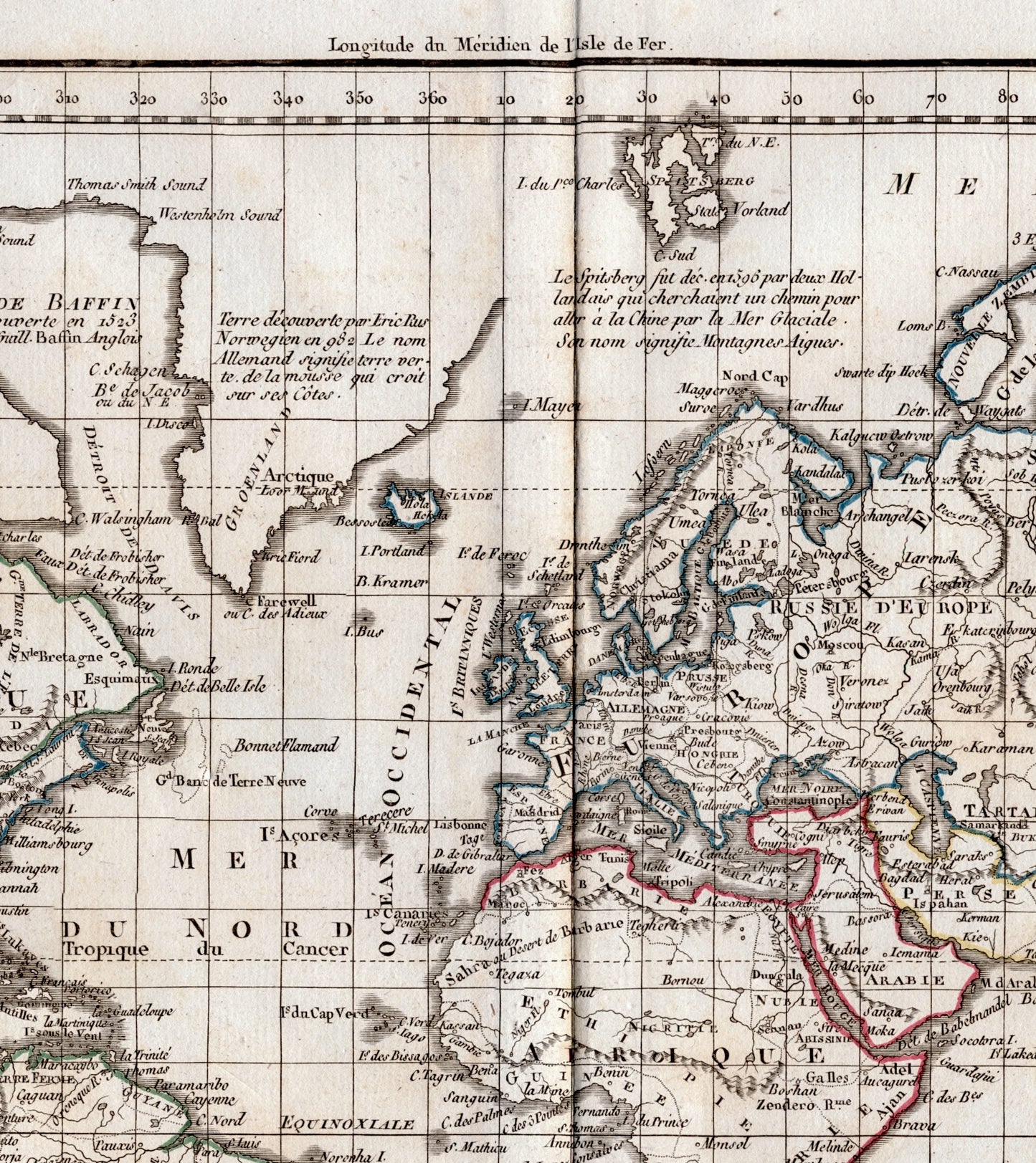 Vintage World Map from 1812 - Old Hand Coloured Vaugondy/Delamarche Map