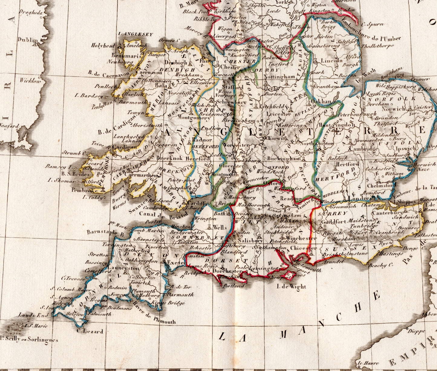 Vintage Map of England - Angleterre - Hand Coloured Vaugondy/Delamarche Map - Old Map from 1812