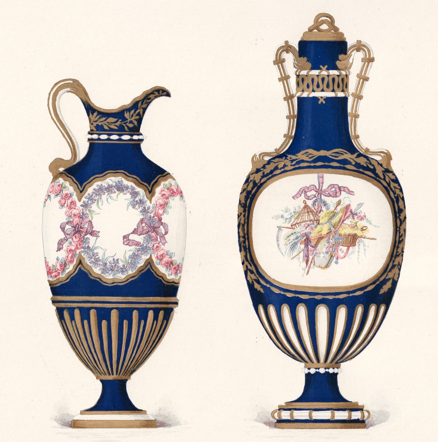 Sevres Porcelain - 1892 Rare Large Antique Print of the Soft Porcelain of Royal Factory of Sévres - Painted by Edouard Garnier - Plate VI