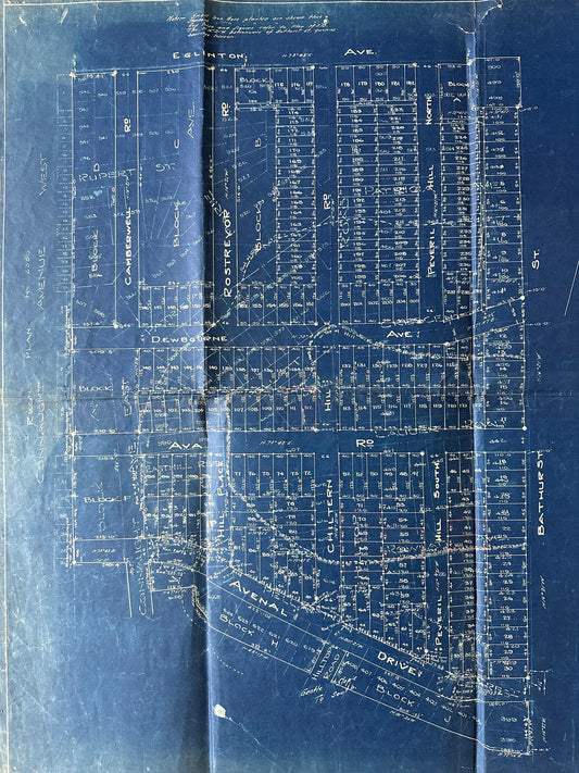 Rare 1929 Blueprint Map / Forest Hill / Town of York / Bathurst Connaught Eglinton / Part 1