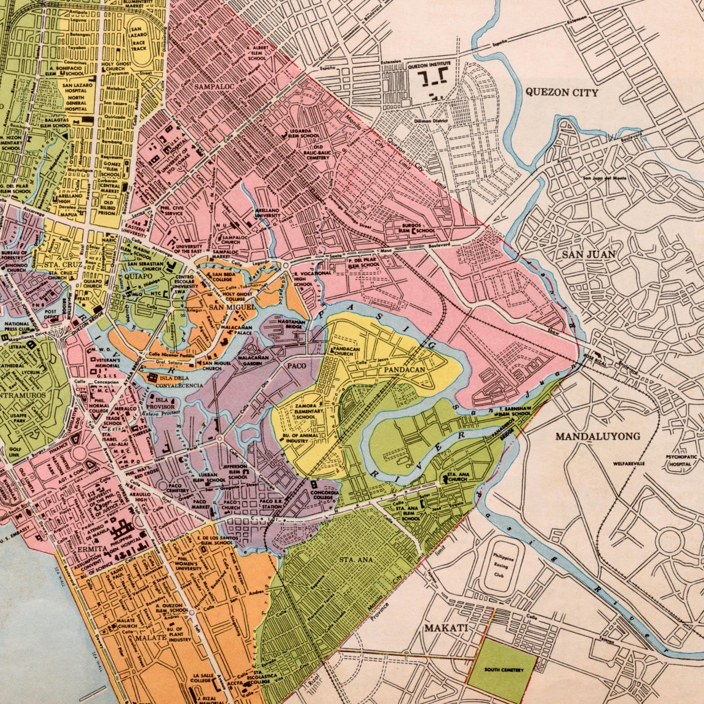 Large Vintage Map of Manila, Philippines - 1959 VERY RARE MAP