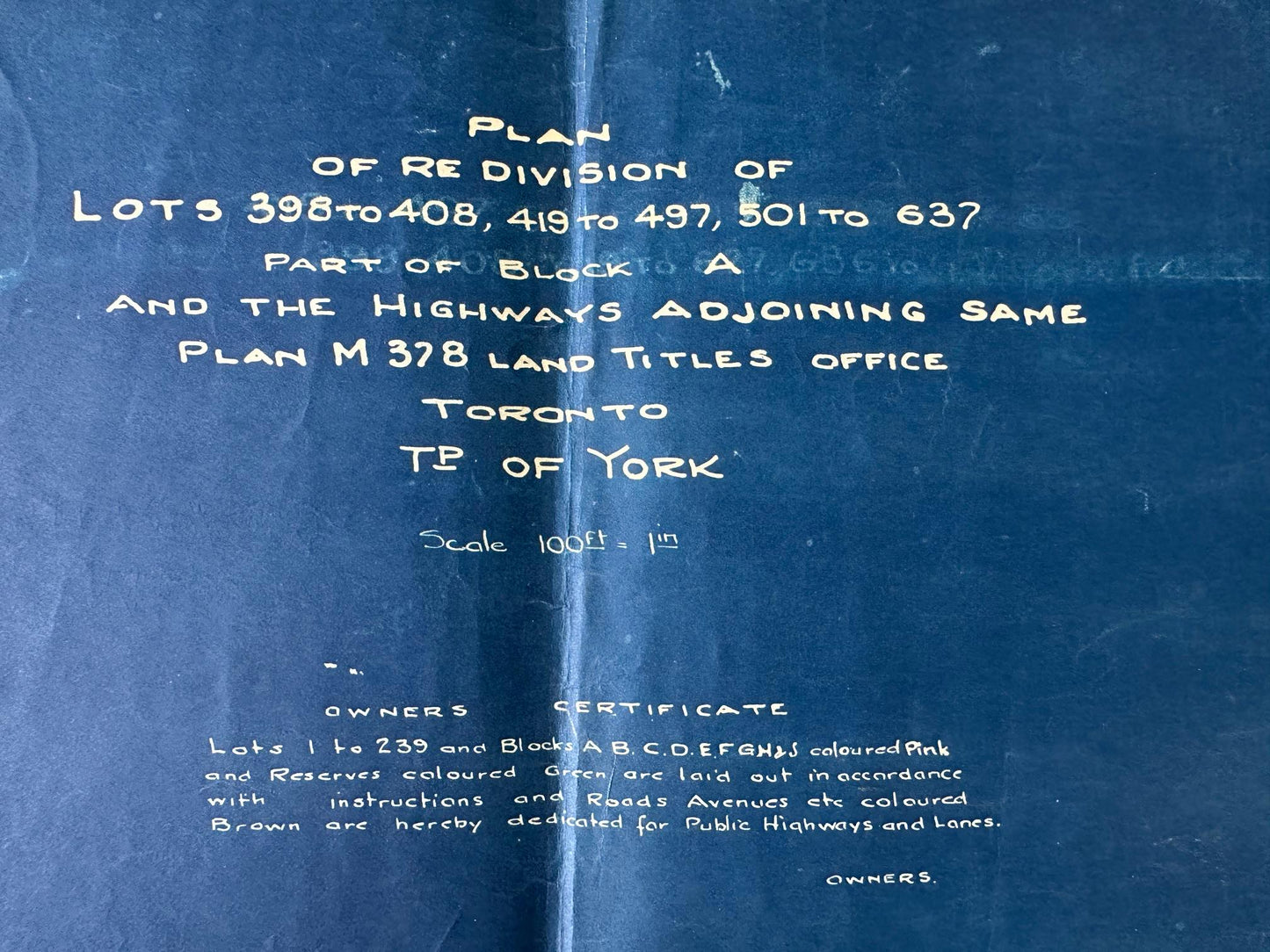 Rare 1929 Blueprint Map / Forest Hill / Town of York / Bathurst Connaught Eglinton / Part 1