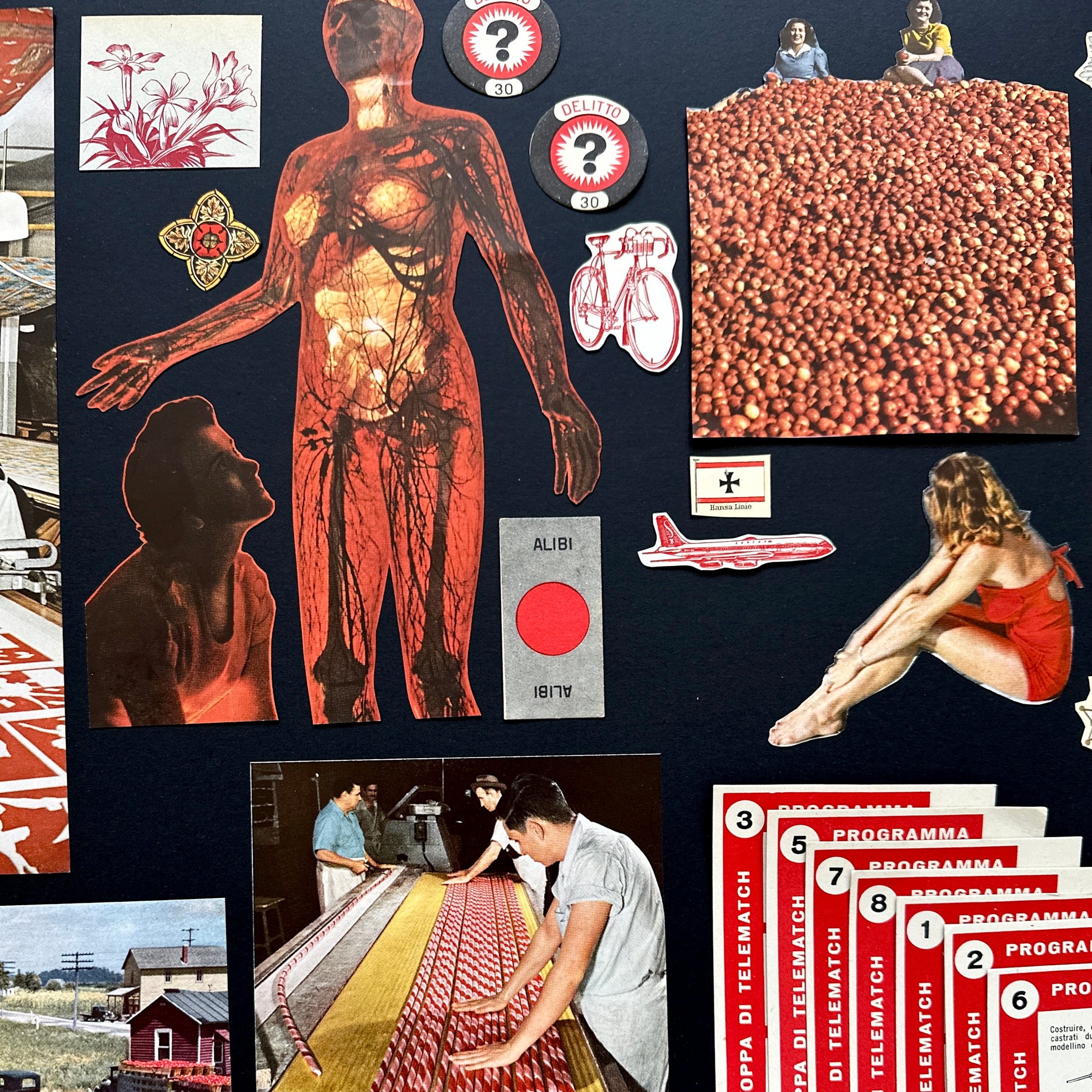 Curated red ephemera pack: Vintage fussy cut images, Coca-Cola, marbled paper,  vintage paper fragments