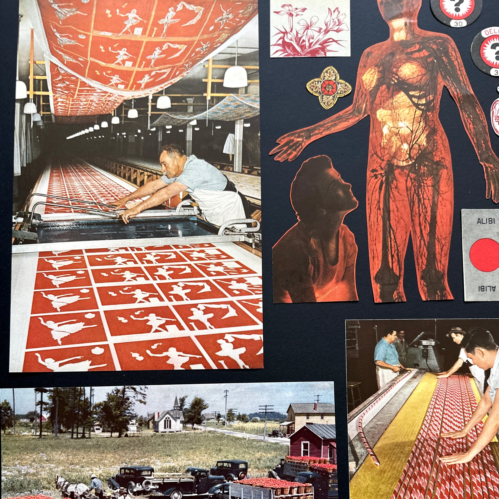 Curated red ephemera pack: Vintage fussy cut images, Coca-Cola, marbled paper,  vintage paper fragments