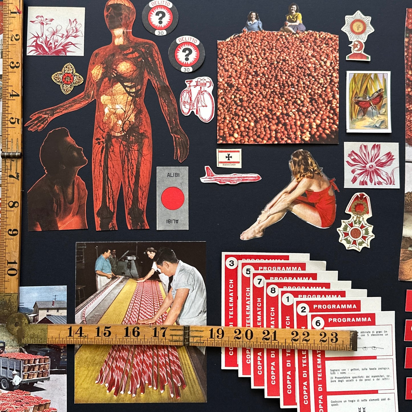 Curated red ephemera pack: Vintage fussy cut images, Coca-Cola, marbled paper,  vintage paper fragments