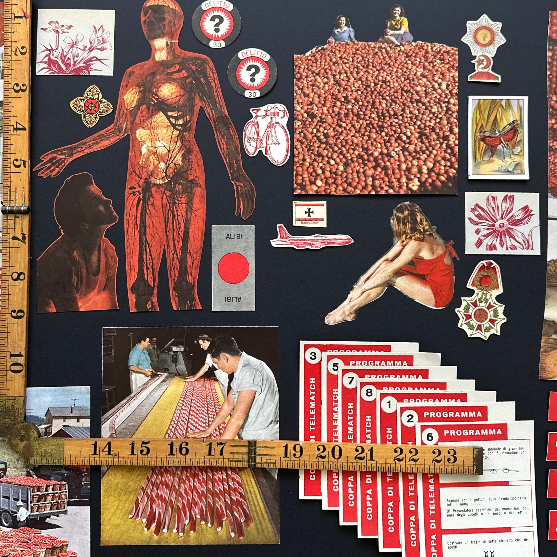 Curated red ephemera pack: Vintage fussy cut images, Coca-Cola, marbled paper,  vintage paper fragments