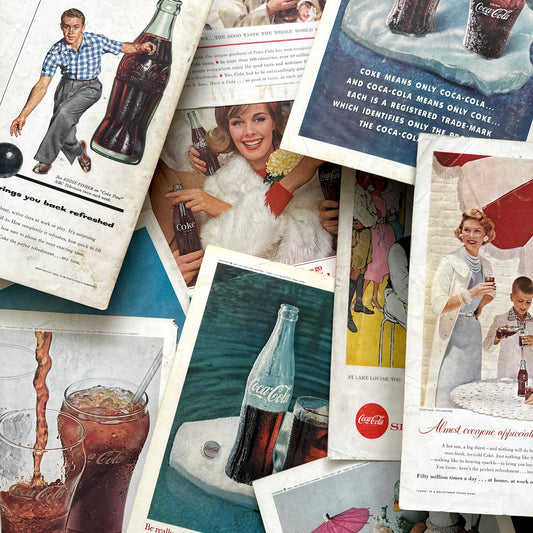 1954 - 1964 Set of 15 Coca Cola Advertisements | Ephemera Pack for Art, Collage, Mixed Media