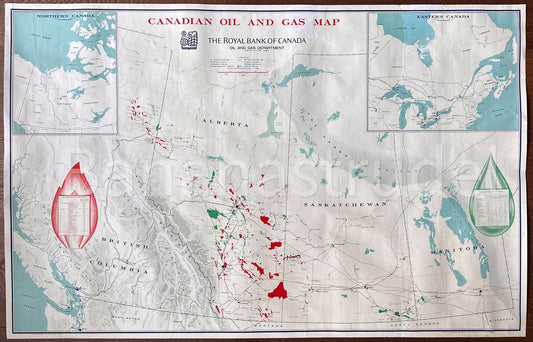 Rare 1962 Canadian Oil and Gas Map - Wall Size Map - Royal Bank of Canada - Gas Fields - Oil Fields - Athabaska Tar Sands - Fort McMurray