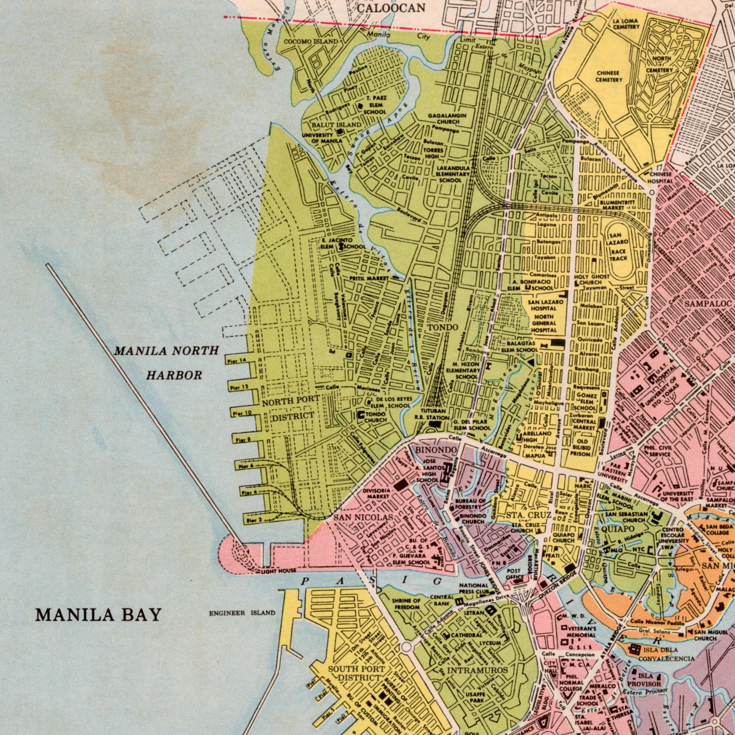 Large Vintage Map of Manila, Philippines - 1959 VERY RARE MAP