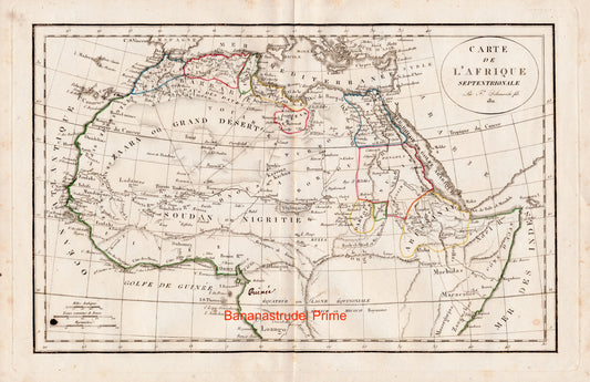 Vintage Map of Northern Africa - Sahara - Horn of Africa - Barbary Coast - Hand Coloured Vaugondy/Delamarche Map - Old Map from 1812