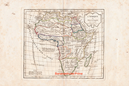 Vintage Map of Africa - Hand Coloured Vaugondy/Delamarche Map - Old Map from 1812