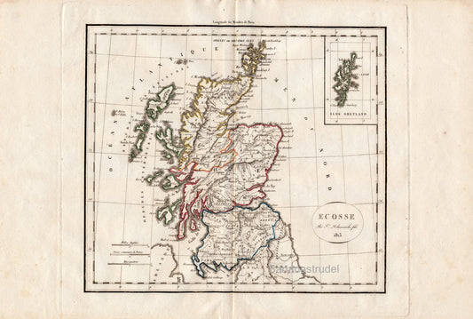 Vintage Map of Scotland - Old Map from 1812 - Hand Coloured Vaugondy/Delamarche Map