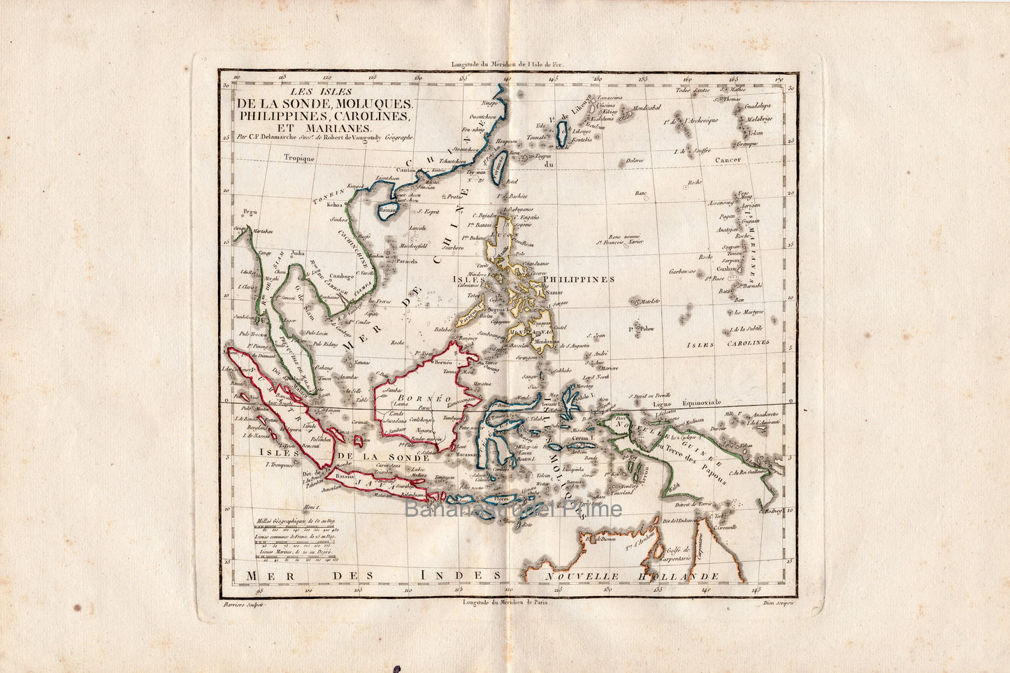 Vintage Map of the Malay Archipelago - East Indies - Indonesia, Philippines, Moluccas, Marianas, and Carolines - Hand Coloured Vaugondy/Delamarche Map - Old Map from 1812