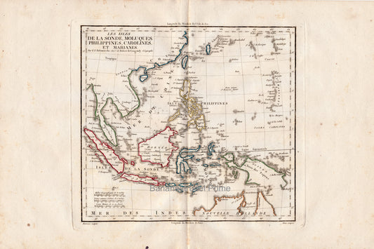 Vintage Map of the Malay Archipelago - East Indies - Indonesia, Philippines, Moluccas, Marianas, and Carolines - Hand Coloured Vaugondy/Delamarche Map - Old Map from 1812