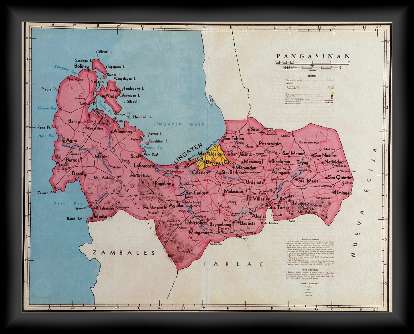 1959 Vintage Map of Pangasinan Province, Philippines - 11 x 14 inch High-resolution Reproduction - Fine-art Giclée Print