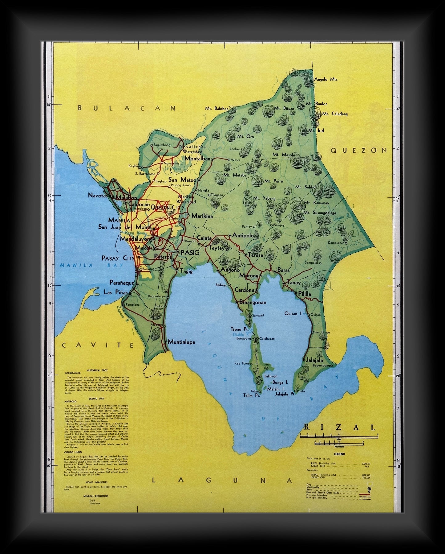 1959 Vintage Map of Rizal Province, Philippines - 11 x 14 inch High-resolution Reproduction - Fine-art Giclée Print