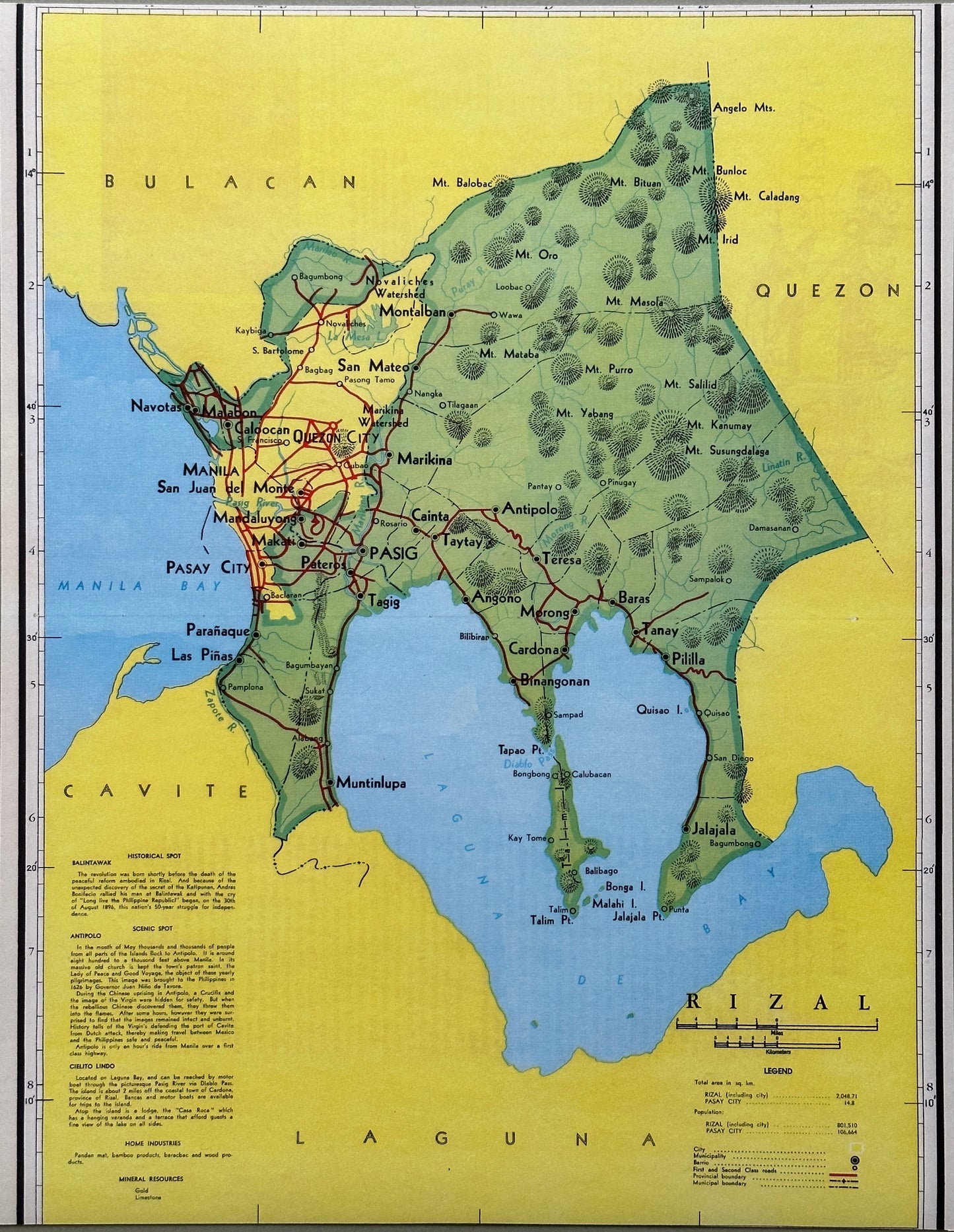 1959 Vintage Map of Rizal Province, Philippines - 11 x 14 inch High-resolution Reproduction - Fine-art Giclée Print