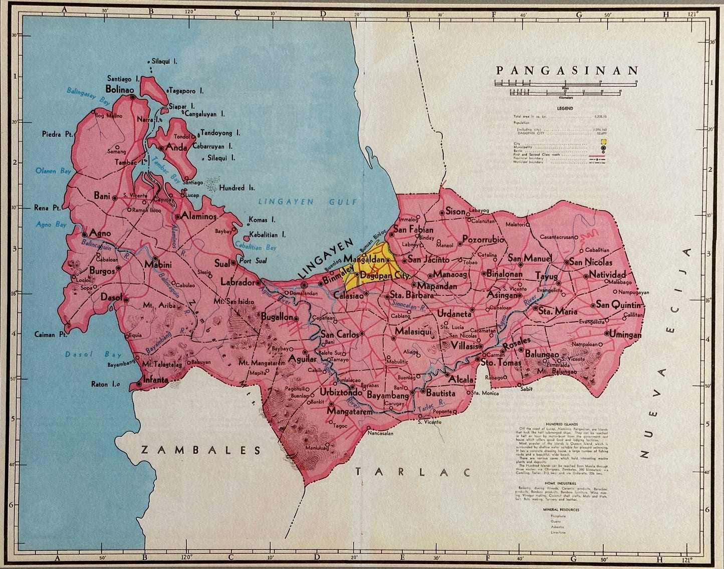 1959 Vintage Map of Pangasinan Province, Philippines - 11 x 14 inch High-resolution Reproduction - Fine-art Giclée Print