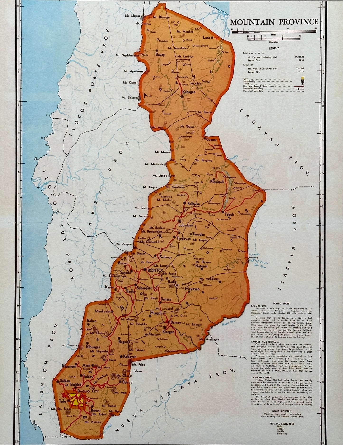 1959 Vintage Map of Mountain Province, Philippines - 11 x 14 inch High-resolution Reproduction - Fine-art Giclée Print